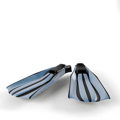 Blue And Black Striped Swim Flippers With Modern Design For Water Activities 3d model