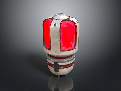 Red And Silver Object With Transparent Red Panels And Striped Metallic Base 3d model