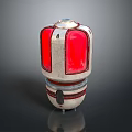 Red And Silver Object With Transparent Red Panels And Striped Metallic Base