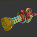Blue and Yellow Mechanical Weapon With Futuristic Sci-Fi Wheel Handle And Pipes