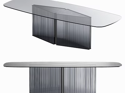 Sleek Modern Dining Table Set With Glass Top And Slender Metal Strip Base Design 3d model