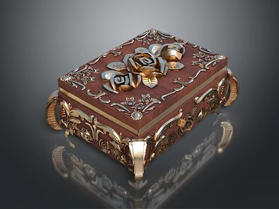 Luxury Ornate Clothing Accessory Storage Box With Rose Carvings And Gold Accents 3d model