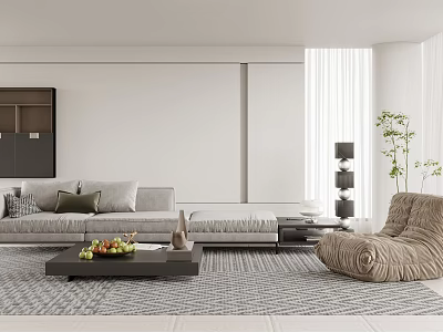 Modern Living Room Interior With L Shaped Sofa Coffee Table Rug And Cozy Armchair 3d model