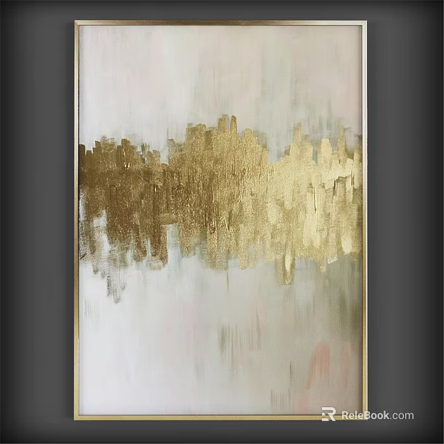Elegant Modern Wall Frame With Gold Abstract Pattern And White Background 3d model 