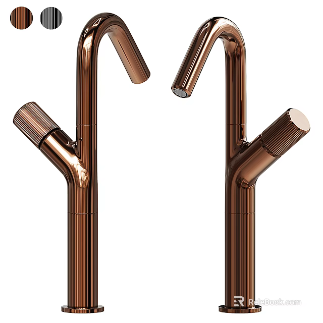 Stylish Modern Copper Faucets With Elegant Curved Design And Polished Finish 3d model 