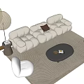 Modern White Sectional Sofa with Brown Cushion Oval Coffee Table and Floor Lamps