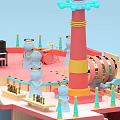 Playful Cartoon Scene With Musical Instruments And Colorful Architectural Elements