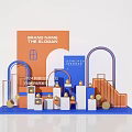 2024 International Exhibition Brand Pavilion With Orange Blue Structures And Geometric Shapes