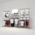 Modern Retail Display Rack with Hanging Clothing Shirts Pants Shoes Bags and Hats