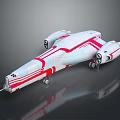 Futuristic White and Red Striped Spaceship with Sleek Aerodynamic Design for Interstellar Exploration