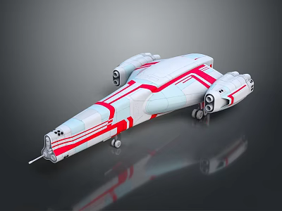 Futuristic White and Red Striped Spaceship with Sleek Aerodynamic Design for Interstellar Exploration 3d model