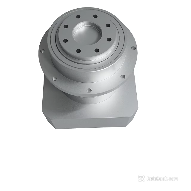 Precision Metal Rotary Component With Square Base And Circular Flange Holes 3d model