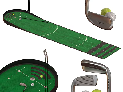 Golf Sports Equipment Set Featuring Putting Mat Clubs And Training Balls 3d model