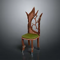 Unique Wooden Chair With Intricate Leaf Design Back And Green Cushioned Seat For Home Decor