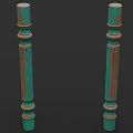 Teal Worn Wooden Columns With Classic Design And Textured Surface