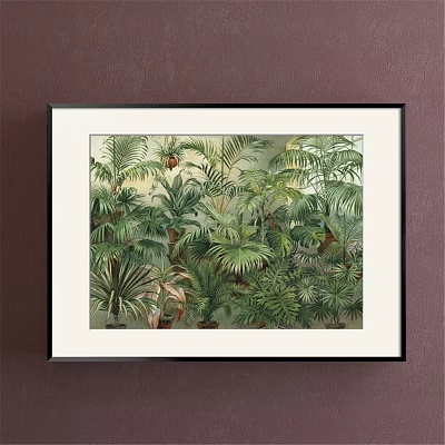 Lush Tropical Plant Painting With Green Leaves Framed Wall Art Decor 3d model