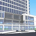 Modern High Rise Hotel Building With Glass Curtain Wall And Entrance Design