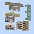 Jingdezhen Old Porcelain Shop Tea House Billboard with Ceramic Tea Sets and Display Shelves