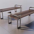 Set of Two Modern Outdoor Chairs With Wooden Seats And Metal Frames