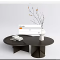 Modern Dark Round Coffee Tables With White Vase Branches And Open Book 3d model