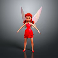 Red Dress Fairy Character With Pink Wings And Red Curly Hair In Magical Design