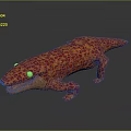 Vibrant Red And Orange Lizard With Cracked Pattern And Green Eyes On Dark Background