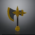 Fantasy Axe Design With Yellow And Gray Blade Sharp Top And Brown Handle