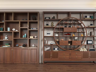 Traditional Chinese Wooden Display Shelves With Vases Teaware Books And Decorative Items 3d model