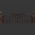 Ornate Wrought Iron Fence Design With Stone Pillars And Geometric Finials