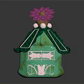 Elegant Decorative Ornament Set with Green Body Pink Flower Transparent Parts and Fan Shaped Accents