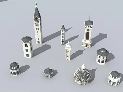 Collection Of Various Architectural Towers With Clock Tower Dome And Different Heights 3d model