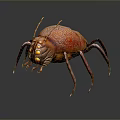 Red Beetle With Glowing Eyes Multiple Legs And Textured Surface On Dark Background With Reflection 3d model