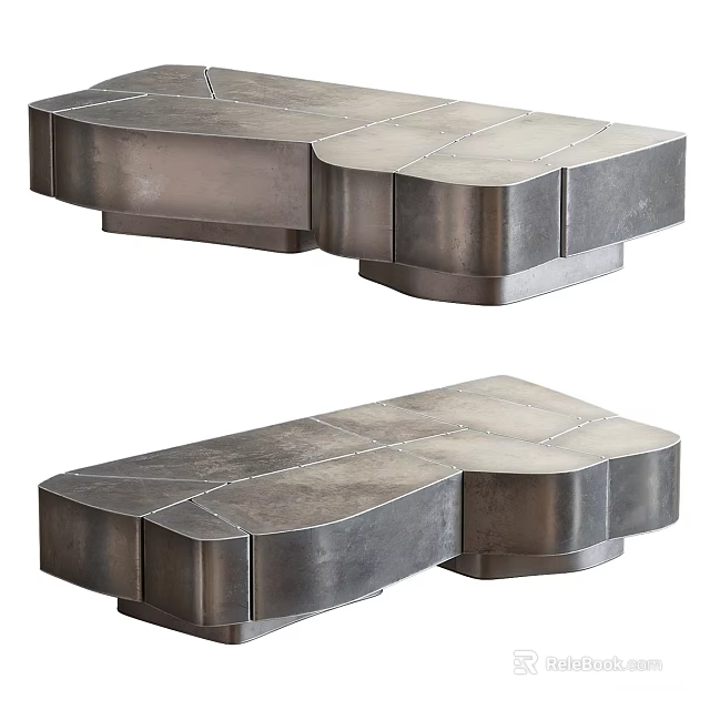 Modern Metallic Coffee Table With Segmented Geometric Design And Sleek Structure 3d model