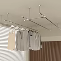 Modern Hanging Clothes Rack With Clothes In Interior Room Featuring Wooden Accent Wall And Blinds