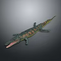 Crocodile 3D Model With Spotted Skin Open Mouth Lying On Dark Background