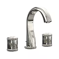 Modern Chrome Bathroom Faucet Featuring Elegant Curved Spout And Decorative Handles Design