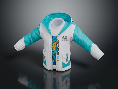 Hooded White And Turquoise Jacket With AS Logo Graphic And Stylish Sporty Design 3d model
