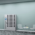 Smart Parcel Locker With White Chairs Small Round Table Light Blue Wall And Gray Floor 3d model