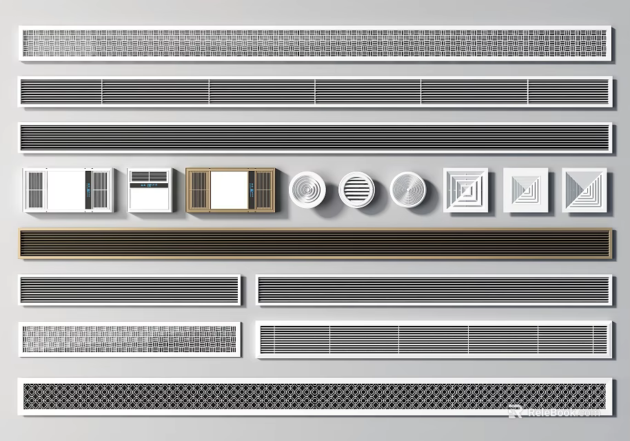 Modern Air Conditioner Vents With Various Design Styles And Patterns 3d model 