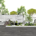 Chinese Style Scenic Wall With Water Pool Reflection And Green Plants In Garden Landscape