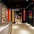 CAPAROL Specialty Store With Colorful Stripes Red Black Walls White Sculpture And Modern Design