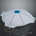 Circular White Structure With Blue Center Black Dividing Lines And Bottom Brackets On Dark Background