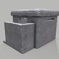Gray Stone Architectural Structure With Steps Walls And Textured Block Design 3d model