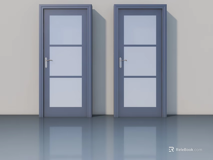 Modern Interior With Two Gray Swing Doors Featuring Glass Panels And Smooth Floor 3d model