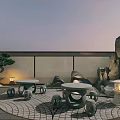 Tranquil Terrace Garden Landscape Featuring Outdoor Seating Bamboo Plants Greenery And Stone Paving