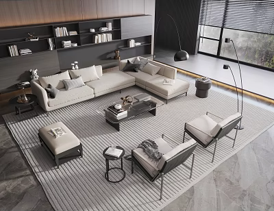 Modern Living Room Sofa And Coffee Table Set With Accent Chairs And Floor Lamp 3d model