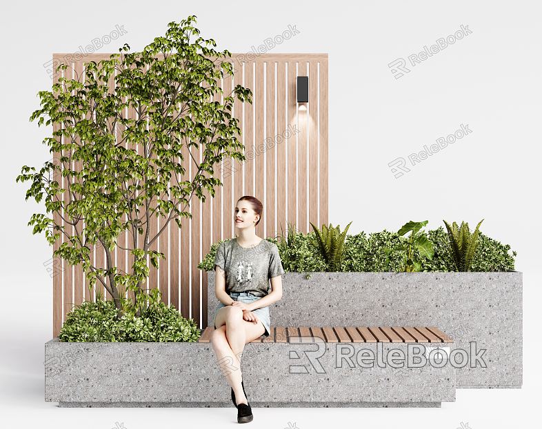 Modern Outdoor Chair Landscape Seat Landscape Tree Plant Combination model