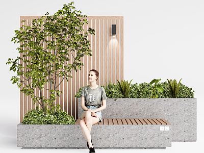 Modern Outdoor Chair Landscape Seat Landscape Tree Plant Combination model