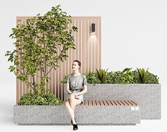 Modern Outdoor Chair Landscape Seat Landscape Tree Plant Combination 3d model