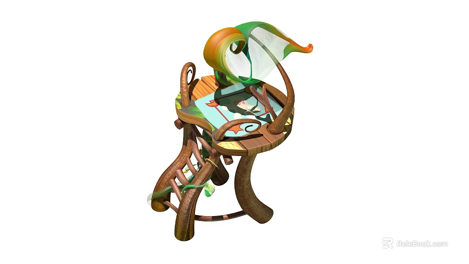 Natural Curved Experimental Equipment With Leaf Shaped Top And Transparent Display Platform 3d model 